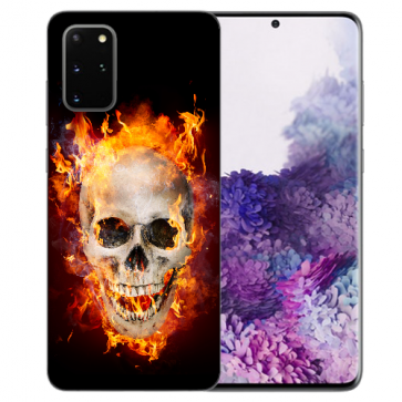 Samsung Galaxy S20 FE TPU Silikon Case Hülle mit Fotodruck Totenschädel Feuer