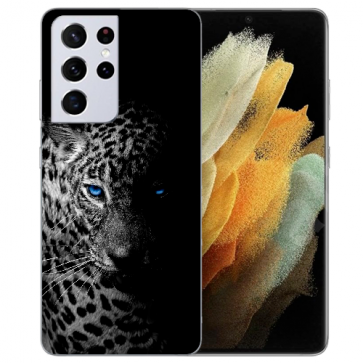 Samsung Galaxy S21 Ultra Silikon TPU Hülle mit Bilddruck Leopard mit blauen Augen