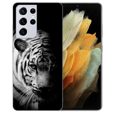 Samsung Galaxy S21 Ultra Silikon TPU Hülle mit Bilddruck Tiger Schwarz Weiß