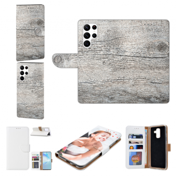 Flipcase Schutzhülle mit Fotodruck Holzoptik Grau für Samsung Galaxy S23 Ultra (5G)