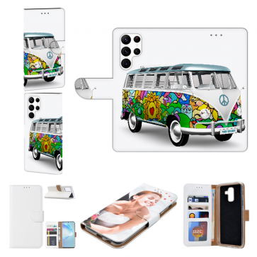 Sideflip Tasche Handycover Bilddruck Hippiebus für Samsung Galaxy S22 Ultra (5G)