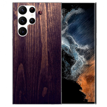 TPU Cover Case Holzoptik dunkelbraun Bilddruck für Samsung Galaxy S22 Ultra (5G)