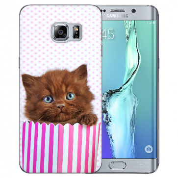 Samsung Galaxy S6 Edge Plus TPU Silikon mit Fotodruck Kätzchen Braun 