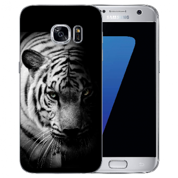 Samsung Galaxy S6 Silikon TPU Hülle mit Bilddruck Tiger Schwarz Weiß 