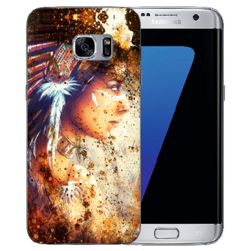 Samsung Galaxy S7 Edge Silikon TPU Hülle mit Fotodruck Indianerin Porträt