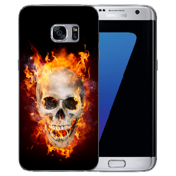 Samsung Galaxy S7 TPU Silikon Hülle mit Fotodruck Totenschädel Feuer