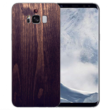 Samsung Galaxy S8 TPU Silikon Hülle mit Bilddruck HolzOptik Dunkelbraun