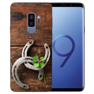 Samsung Galaxy S9 Silikon TPU Hülle mit Fotodruck Holz hufeisen