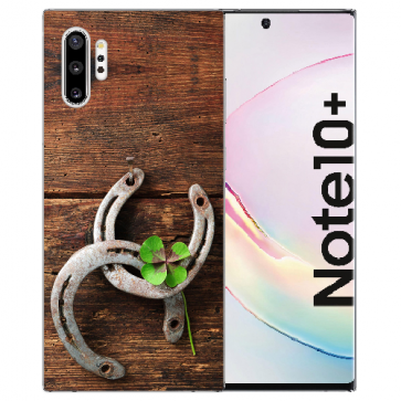 Samsung Galaxy Note 10 + Silikon Hülle mit Fotodruck Holz hufeisen