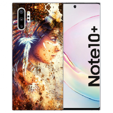 Samsung Galaxy Note 10 + Silikon Hülle mit Fotodruck Indianerin Porträt