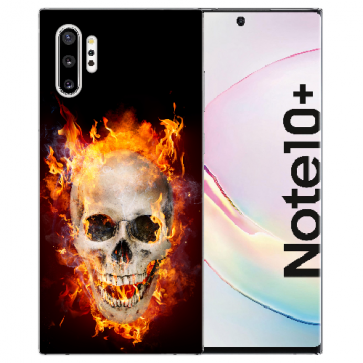 Samsung Galaxy Note 10 + Silikon Hülle mit Fotodruck Totenschädel Feuer