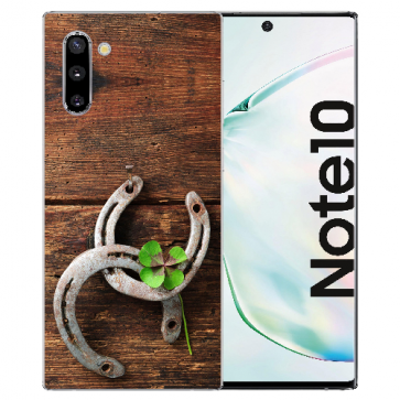 Samsung Galaxy Note 10 Silikonhülle TPU mit Fotodruck Holz hufeisen