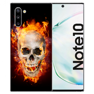 Samsung Galaxy Note 10 Silikonhülle mit Fotodruck Totenschädel Feuer