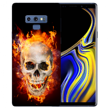 Samsung Galaxy Note 9 Silikon Hülle mit Bilddruck Totenschädel Feuer