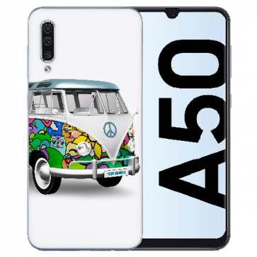 Samsung Galaxy A50 Silikon TPU Hülle mit Bilddruck Hippie Bus Etui