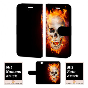 HTC One A9 Totenschädel Feuer Handy Tasche Hülle mit Bild Druck