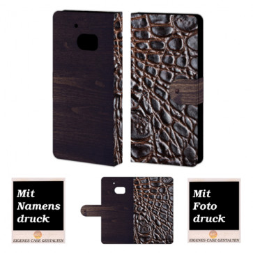 HTC M10 croco - Holz Optik Handy Tasche Hülle Foto Bild Druck
