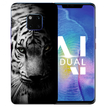 Huawei Mate 20 Pro Silikon TPU Hülle mit Bilddruck Tiger Schwarz Weiß