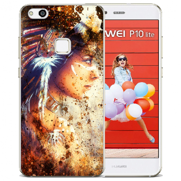 Huawei P10 Lite TPU Silikon Hülle mit Bilddruck Indianerin Porträt