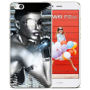 Huawei P10 Lite TPU Silikon Handy Hülle mit Bilddruck Robot Girl