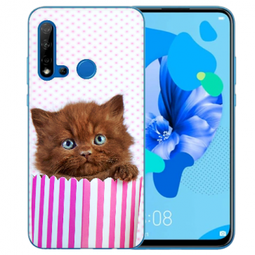 Huawei P20 Lite 2019 Schutzhülle Silikon mit Bilddruck Kätzchen Braun 