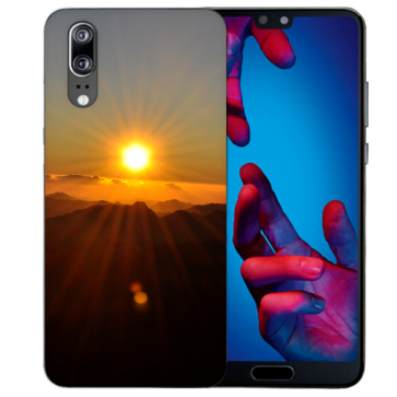 Huawei P20 Handy Hülle Silikon TPU mit Sonnenaufgang Fotodruck 