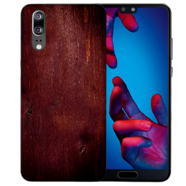 Huawei P20 Silikon TPU Handy Hülle mit Fotodruck Eichenholz -Optik