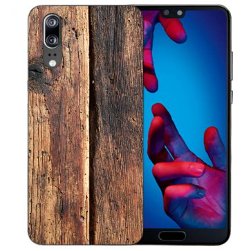 Huawei P20 Handy Hülle Silikon TPU mit HolzOptik Fotodruck 