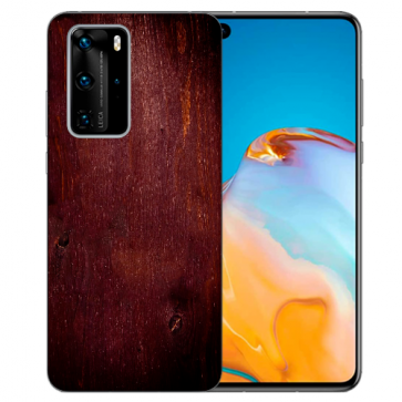 Huawei P40 Pro Silikon TPU Hülle mit Fotodruck Eichenholz -Optik