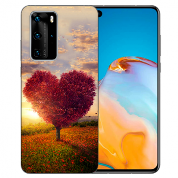 Silikon TPU Hülle für Huawei P40 mit Bilddruck Herzbaum Etui