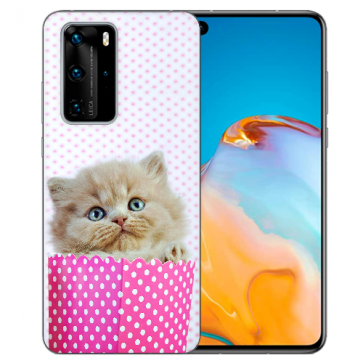 Huawei P40 Silikon TPU Handy Hülle mit Bild Namen Druck Kätzchen Baby 