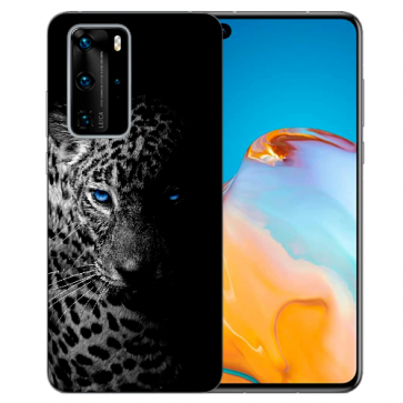 Huawei P40 Silikon TPU Hülle mit Bild Druck Leopard mit blauen Augen