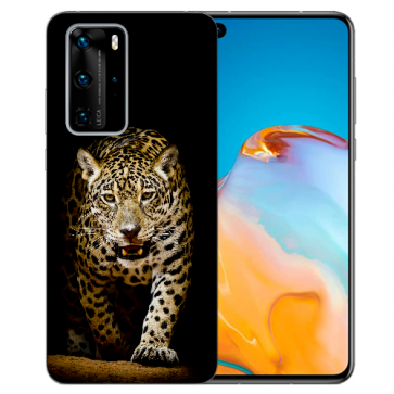 Huawei P40 Silikon TPU Handy Hülle mit Bilddruck Leopard beim Jagd