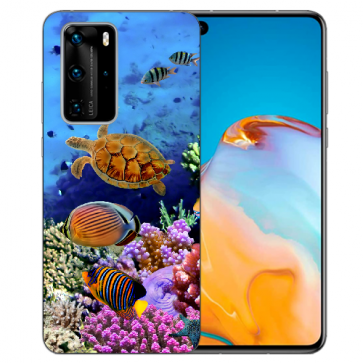 Huawei P40 Silikon TPU Hülle mit Bild Druck Aquarium Schildkröten