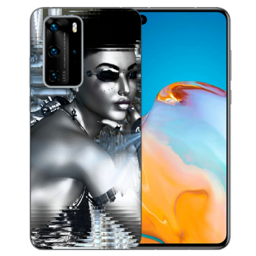 Huawei P40 Silikon TPU Handy Hülle mit Bilddruck Robot Girl Etui