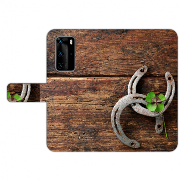 Huawei P40 Handy Hülle Tasche mit Holz hufeisen Bilddruck Etui
