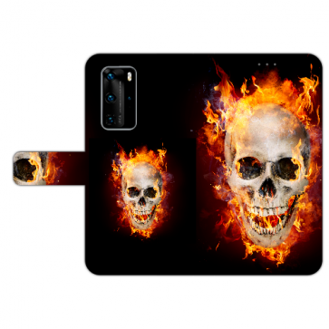 Huawei P40 Handy Hülle Tasche mit Bilddruck Totenschädel Feuer
