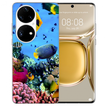 Huawei P50 Silikon TPU Handy Hülle Cover mit Fotodruck Korallenfische