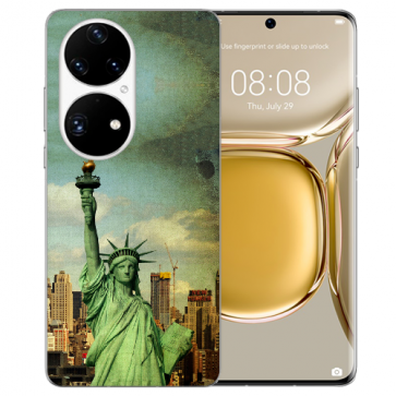 Huawei P50 Schutzhülle Silikon TPU Handy Hülle mit Freiheitsstatue Fotodruck 