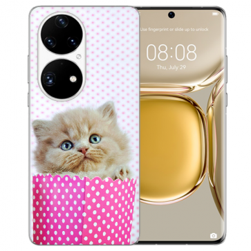 Huawei P50 Silikon TPU Handy Hülle mit Fotodruck Kätzchen Baby 