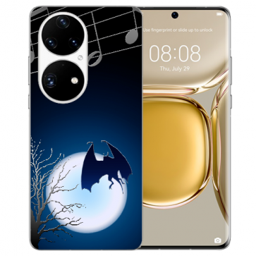 Huawei P50 Schutzhülle Silikon TPU Handy Hülle mit Fledermaus-mond Fotodruck 