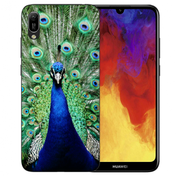Huawei Y5 (2019) Silikon TPU Schutzhülle mit Pfau Bilddruck 