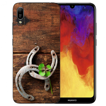 Huawei Y6 (2019) Silikon TPU Hülle mit Bilddruck Holz hufeisen Etui 