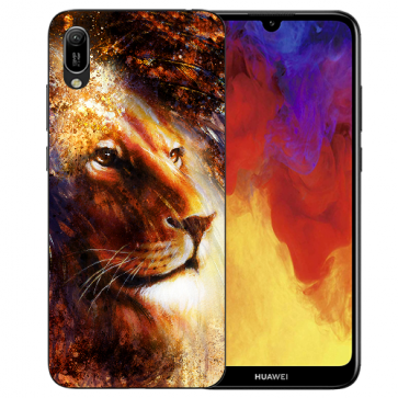 Huawei Y6 (2019) Silikon TPU Hülle mit Bilddruck LöwenKopf Porträt 