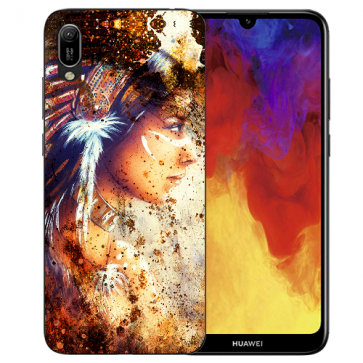 Huawei Y5 (2019) Silikon TPU Hülle mit Bilddruck Indianerin Porträt