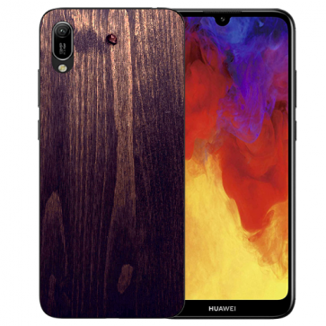 Huawei Y5 (2019) Silikon TPU Hülle mit Bilddruck HolzOptik Dunkelbraun