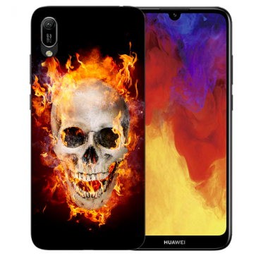 Huawei Y5 (2019) Silikon TPU Hülle mit Bilddruck Totenschädel Feuer