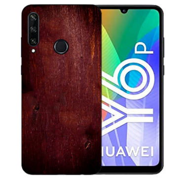Huawei Y6P (2020) TPU Hülle mit Fotodruck HolzOptik Dunkelbraun Etui