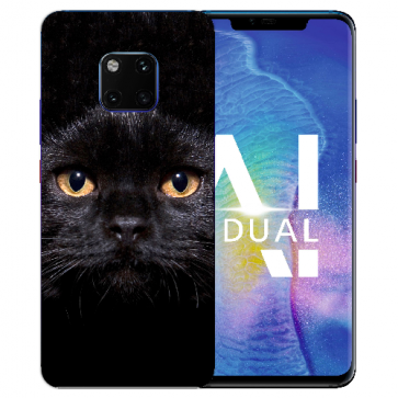 Huawei Mate 20 Pro Silikon TPU Schutzhülle mit Foto Druck Schwarz Katze