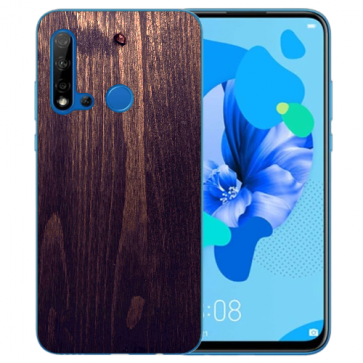 Huawei P20 Lite 2019 Silikon TPU mit Bilddruck HolzOptik Dunkelbraun 